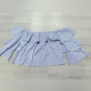 Off the shoulder tiered ruffled striped top
